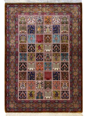 فرش ربات بافت مستطیل خشتی 70 رج ابریشم و بنبوسیلک کد 2003879