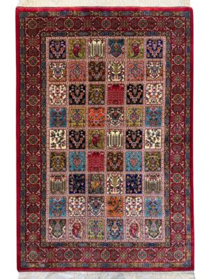 فرش ربات بافت مستطیل خشتی 70 رج ابریشم و بنبوسیلک کد 2003882