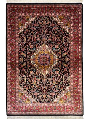 فرش ربات بافت مستطیل لچک ترنجی افشان 70 رج ابریشم و بنبوسیلک کد 2003890