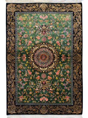 فرش ربات بافت مستطیل لچک ترنجی افشان 70 رج ابریشم و بنبوسیلک کد 2003891