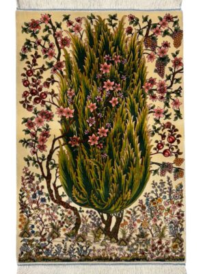 فرش ربات بافت مستطیل درخت سروی 70 رج ابریشم و بنبوسیلک کد 2003900