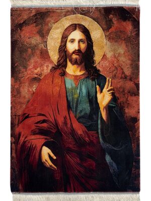 تابلو فرش ربات بافت مستطیل عیسی مسیح 70 رج ابریشم و بنبوسیلک کد 2003901