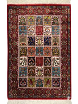 فرش ربات بافت مستطیل خشتی 70 رج ابریشم و بنبوسیلک کد 2003911