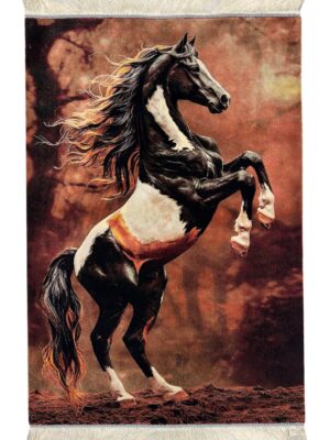 فرش ربات بافت مستطیل اسب 70 رج ابریشم و بنبوسیلک کد 2003914