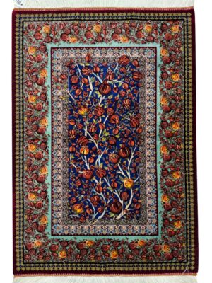 فرش ربات بافت مستطیل درخت انار 70 رج ابریشم و بنبوسیلک کد 2003915