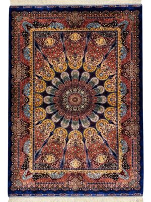 فرش ربات بافت مستطیل لچک ترنج خورشیدی 70 رج ابریشم و بنبوسیلک کد 2003917