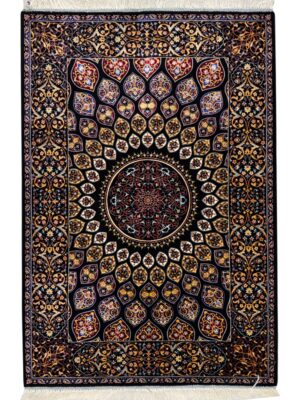 فرش ربات بافت مستطیل نقشه غلط 70 رج ابریشم و بنبوسیلک کد 2003918