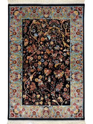 فرش ربات بافت مستطیل درخت زندگی 70 رج ابریشم و بنبوسیلک کد 2003921