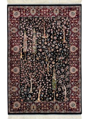 فرش ربات بافت مستطیل درخت سروی 70 رج ابریشم و بنبوسیلک کد 2003922