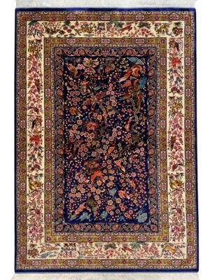 فرش ربات بافت مستطیل درخت زندگی 70 رج ابریشم و بنبوسیلک کد 2003927