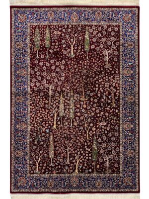 فرش ربات بافت مستطیل درخت سروی 70 رج ابریشم و بنبوسیلک کد 2003928