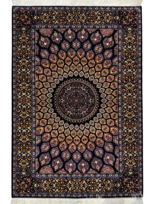 فرش ربات بافت مستطیل گنبد اصفهان 70 رج ابریشم و بنبوسیلک کد 2003931