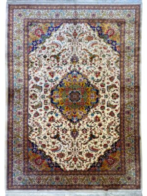 فرش ربات بافت مستطیل هریس 70 رج ابریشم و بنبوسیلک کد 2003944