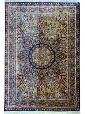 فرش ربات بافت مستطیل خشتی 70 رج ابریشم و بنبوسیلک کد 2003950