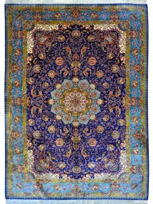 فرش ربات بافت مستطیل لچک ترنجی عباسی 70 رج ابریشم و بنبوسیلک کد 2006952