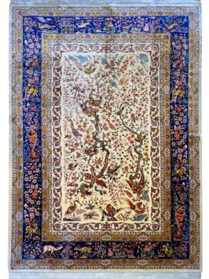 فرش ربات بافت مستطیل درختی 70 رج ابریشم و بنبوسیلک کد 2003954