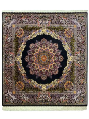 فرش دست بافت مربع رایمون80 رج تمام ابریشم کد 2003959