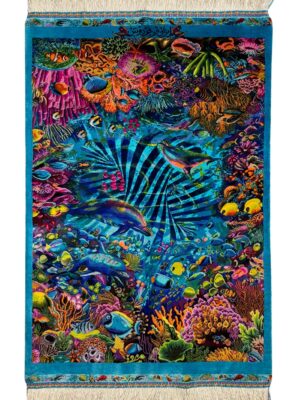 فرش دست بافت مستطیل فردوسی 80 رج تمام ابریشم کد 2003962