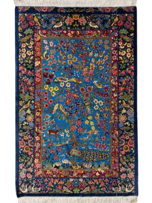 فرش دست بافت مستطیل درخت زندگی 80 رج تمام ابریشم کد 2003969