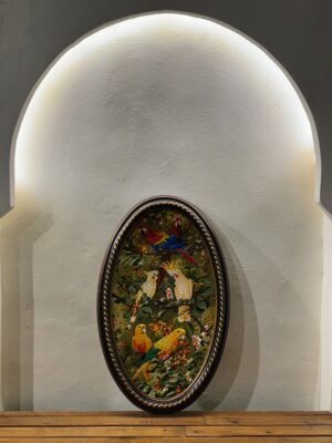 تابلو فرش بیضی باغ طوطی 50 رج کرک و ابریشم کد 2003994