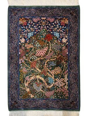 فرش ربات بافت مستطیل گلستان قابی 70 رج تمام ابریشم کد 2004003