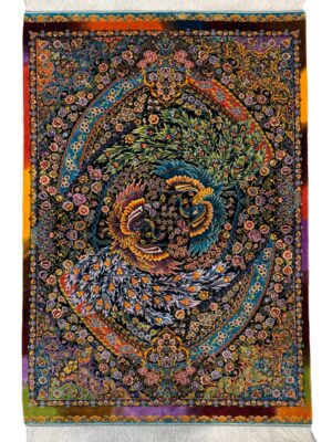 فرش ربات بافت مستطیل طاووسی بهرام 70 رج تمام ابریشم کد 2004019