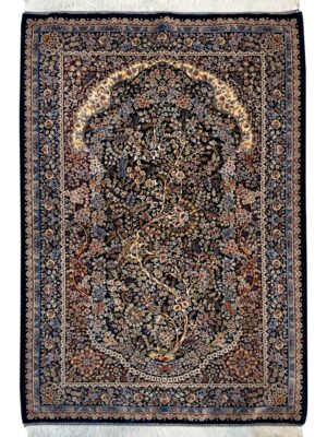 فرش ربات بافت مستطیل درخت زندگی 70 رج تمام ابریشم کد 2004021