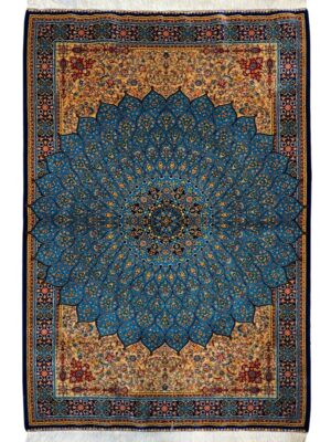 فرش ربات بافت مستطیل گنبدی 70 رج تمام ابریشم کد 2004037