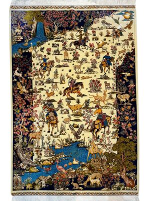 فرش ربات بافت مستطیل طبیعت 70رج تمام ابریشم کد 2004041