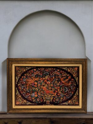 فرش دست بافت مستطیل گلدانی 70 رج تمام ابریشم کد 2004060