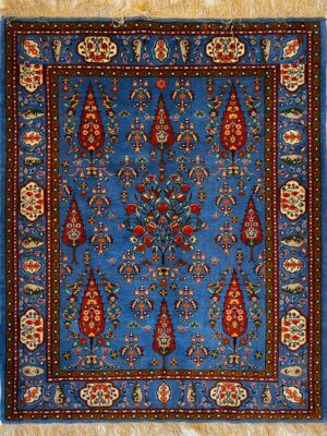 فرش دست بافت مستطیل سرو اناری 45رج پشم و ابریشم کد 2004090