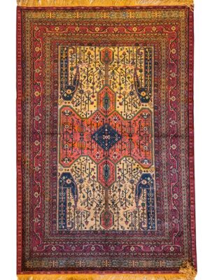 فرش دست بافت مستطیل بید مجنون 65 رج تمام ابریشم کد 2004097