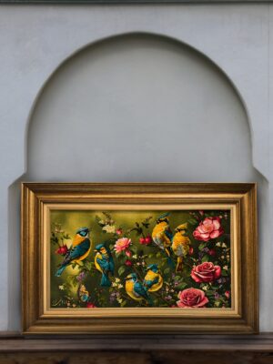 تابلو فرش مستطیل باغ پرندگان اذانچی 50 رج کرک و ابریشم کد 2004103