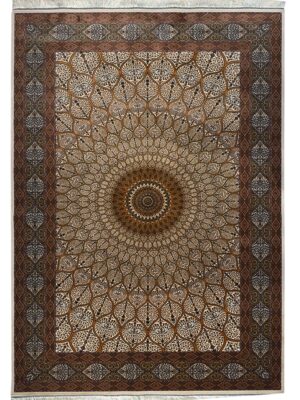 فرش ربات بافت مستطیل گنبدی 70 رج کرک و بمبوسیلک کد 2004142