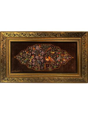 تابلو فرش مستطیل گنجشکی 70 رج تمام ابریشم کد 2004071