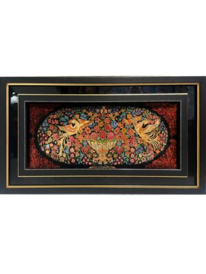 تابلو فرش مستطیل گلدانی زایری 70 رج تمام ابریشم کد 2004070