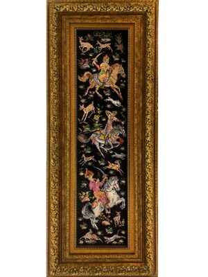 تابلو فرش مستطیل شکارگاه 70 رج تمام ابریشم کد 2004072