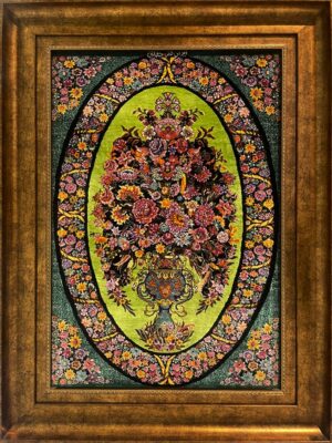 تابلو فرش مستطیل گلدانی جهانی 70 رج تمام ابریشم کد 2004069