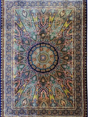 فرش ربات بافت قم مستطیل گنبدی اسلیمی 70 رج ابریشم و بنبوسیلک2003950