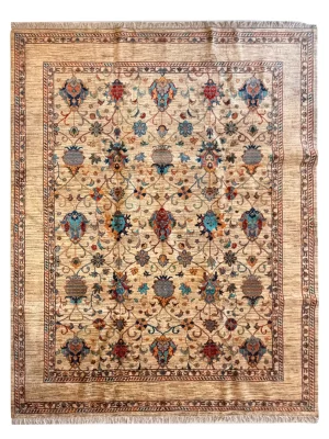 فرش دست بافت پشم دست ریس سلطان اباد 8 متری افشان امریکایی 40 رج کرم / بژ 250*316 مستطیل 20 کیلو