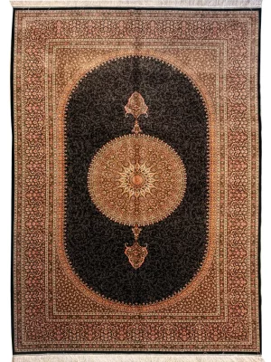 فرش ربات بافت ویسکوز قم 6 متری معصومی 70 رج مشکی 200*300 مستطیل 15 کیلو