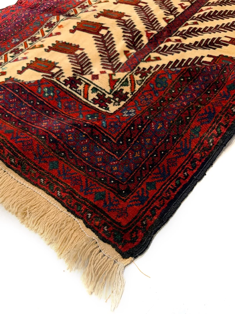 فرش دست بافت پشم بلوچ 1.5 متری مهرابی 40 رج کرم / بژ 100*150 مستطیل 2 کیلو - Image 2