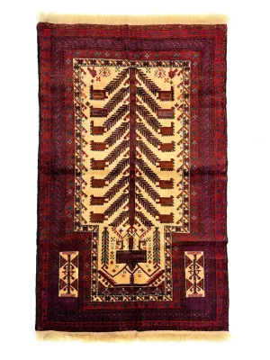 فرش دست بافت پشم بلوچ 1.5 متری مهرابی 40 رج کرم / بژ 100*150 مستطیل 2 کیلو