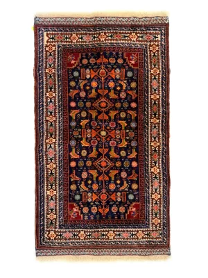 فرش دست بافت پشم ترکمن 1.5 متری نقشه غلط 40 رج آبی / سرمه ایی 93*147 مستطیل 2 کیلو
