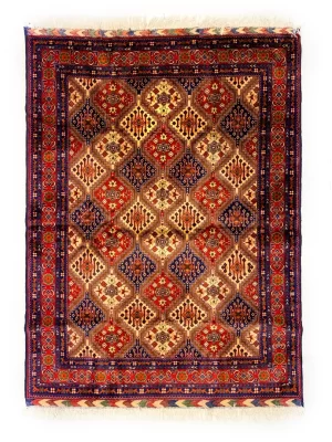 فرش دست بافت 3 متری خان محمدی 130*194 مستطیل هندسی 40 رج پشم کرم / بژ 8 کیلو سنتی