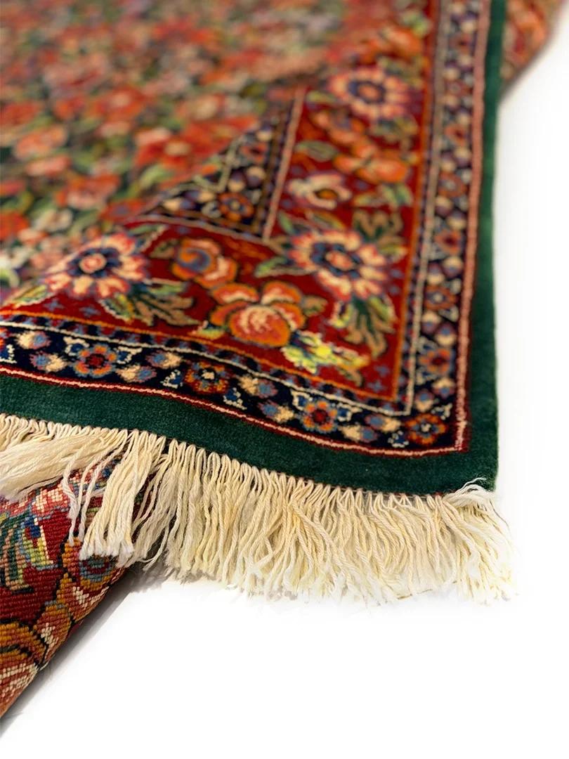 فرش دست بافت 1.5 متری عشایری/قشقایی 140*104 مستطیل هزارگل 40 رج پشم سبز 2 کیلو سنتی - Image 2