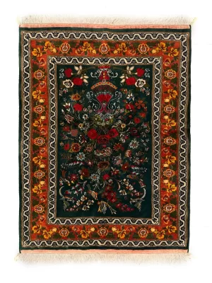 فرش دست بافت 1.5 متری عشایری/قشقایی 95*120 مستطیل گلدانی یکسره 40 رج پشم سبز 2 کیلو سنتی