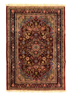 فرش دست بافت پشم عشایری/قشقایی 3 متری لچک ترنجی کرمان 40 رج قرمز / لاکی 158*214 مستطیل 6 کیلو