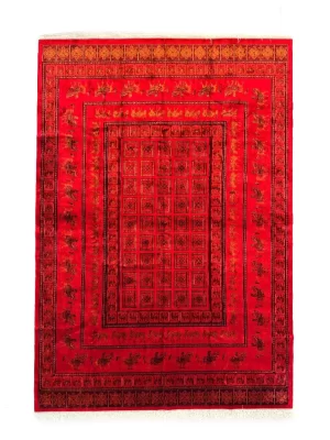 فرش ربات بافت ابریشم و بنبوسیلک قم 6 متری پازیزیک 70 رج قرمز / لاکی 200*300 مستطیل 12 کیلو