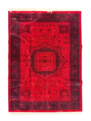 فرش ربات بافت ابریشم و بنبوسیلک قم 2 متری مملوک 70 رج قرمز / لاکی 120*180 مستطیل 8 کیلو